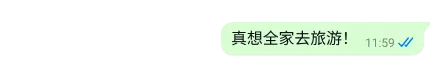 WhatsApp 平台的安全文字，写着真想全家去旅游